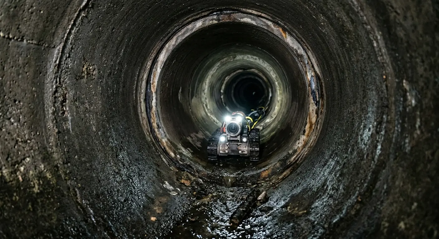 Robotic sewer camera inspecting pipe interior for Sewer Line Cleaning in Caernarvon